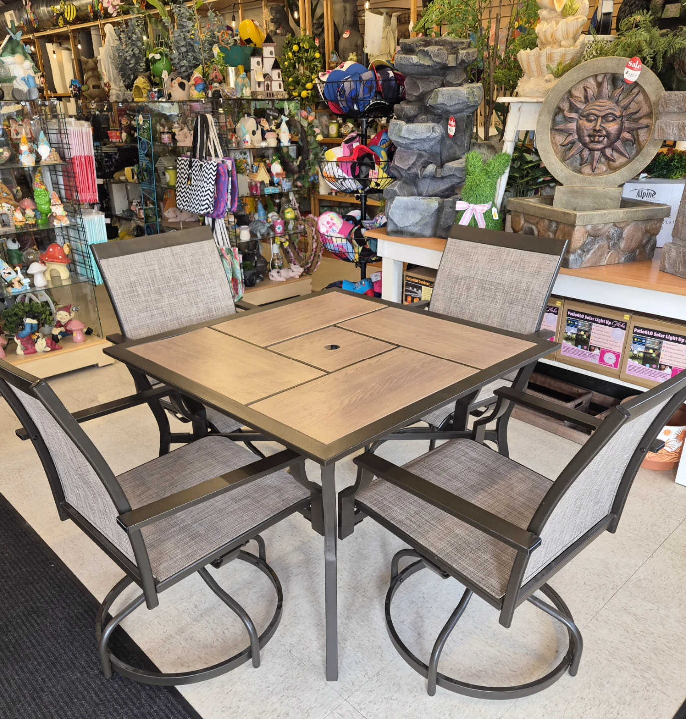 New Square Outdoor Dining Table Set with 4 swivel Chairs
