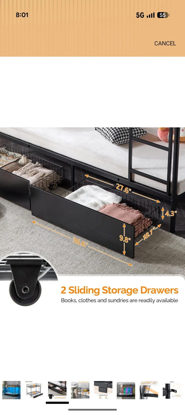 Black Metal Twin Over Twin Bunk Bed - photo 3