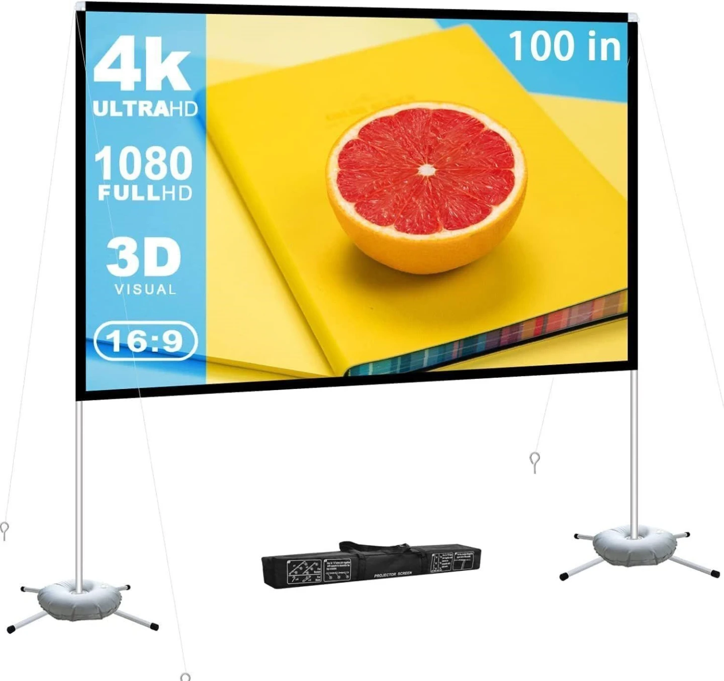 100 inch 4K UHD 16:9 Projector Screen with Stand