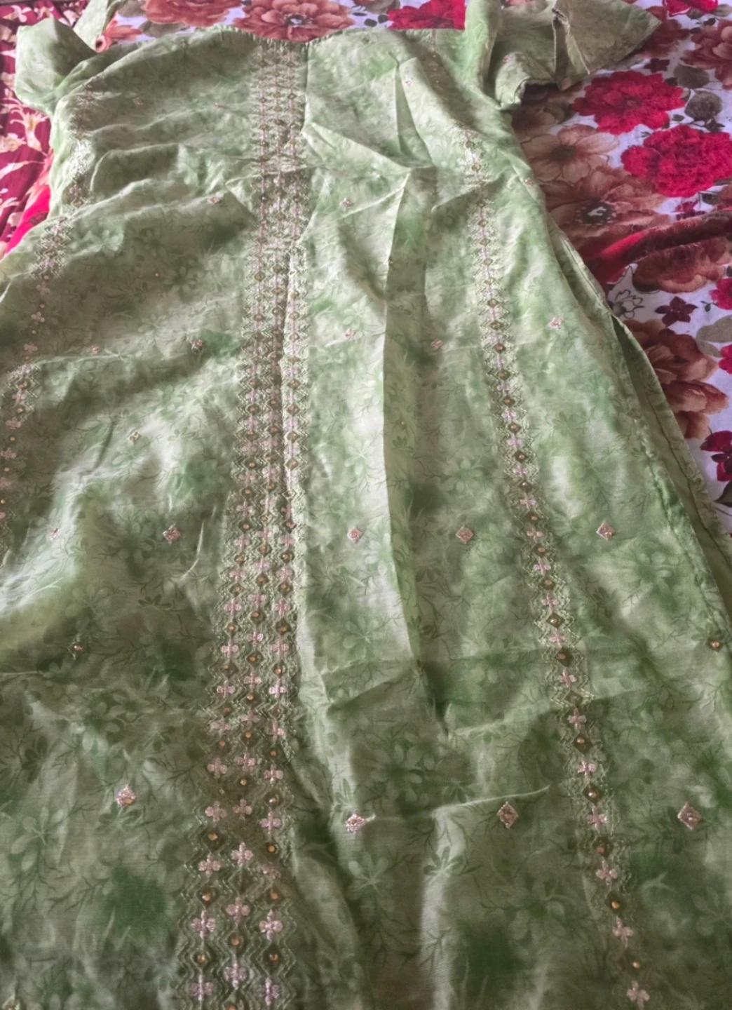 New Green Embroidered Salwar Kameez Dupatta Set - photo 3