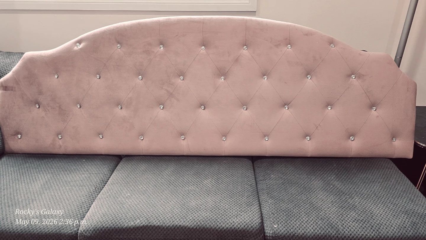Pink Velvet Tufted Headboard with Crystals