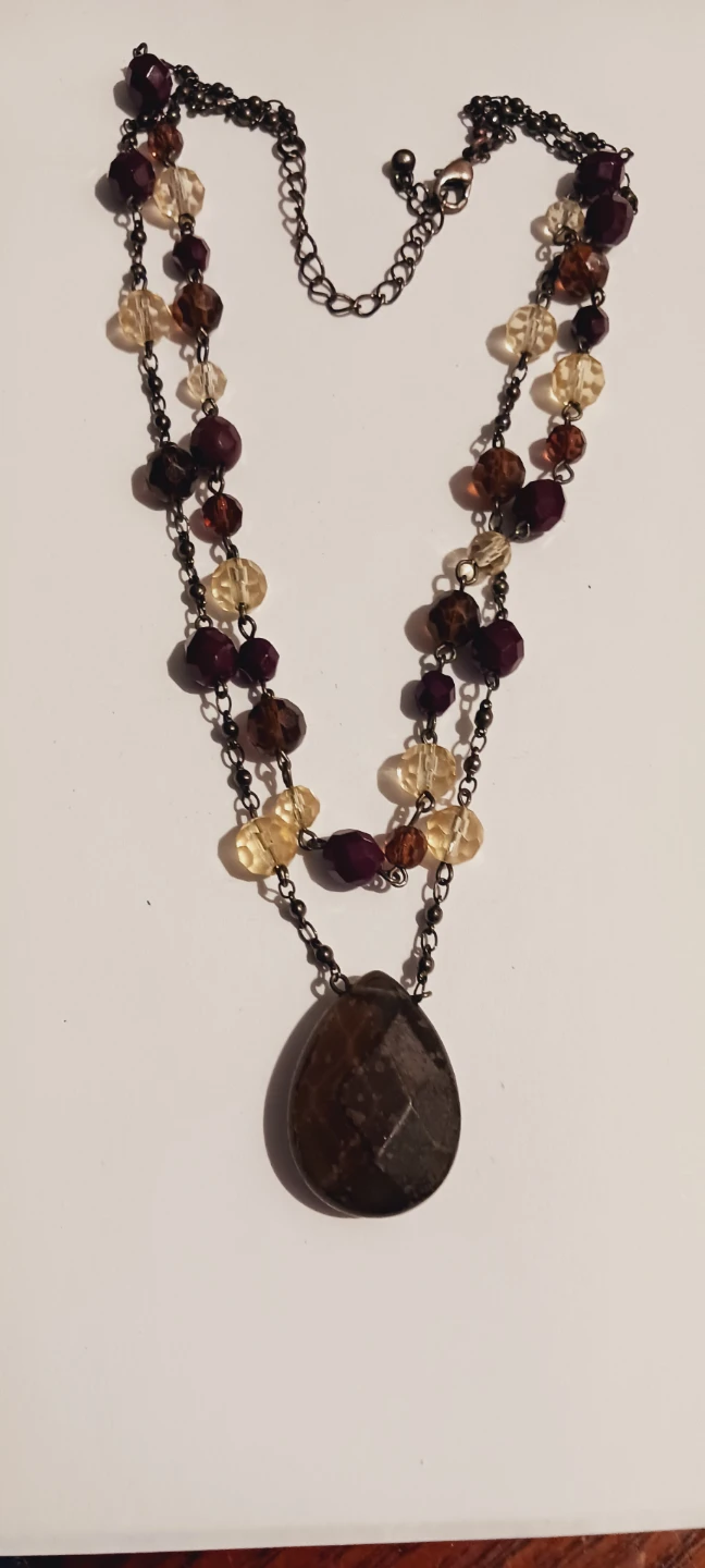 Double Strand Beaded Necklace with Dark Pendant - photo 5