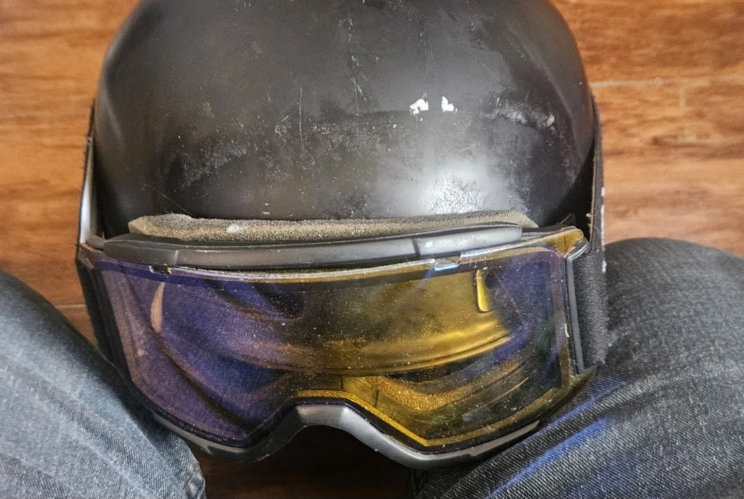 Black Ski Helmet with Yellow Goggles
