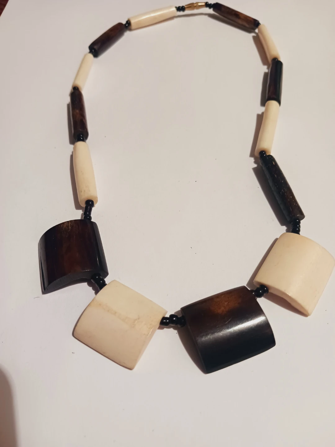 Beaded Necklace with Wood and Bone Elements