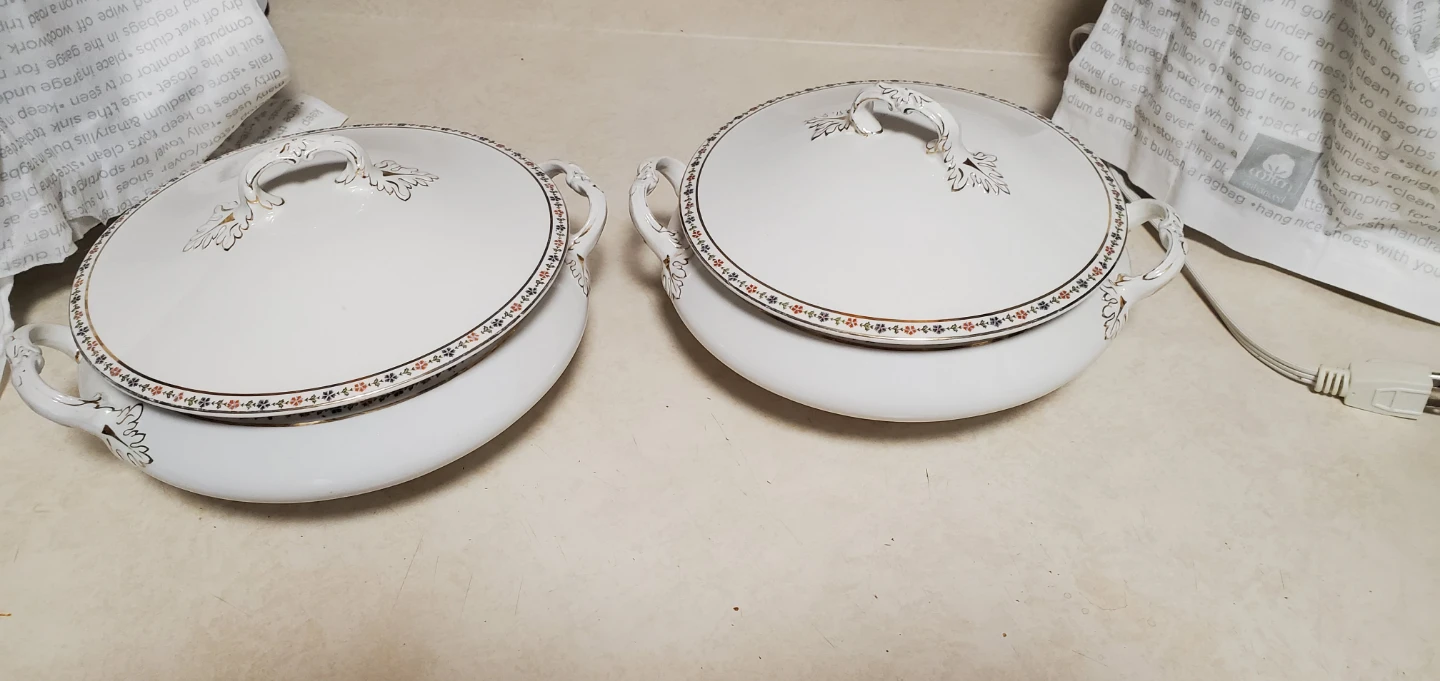 Set of 2 White Porcelain Tureens with Lids - England