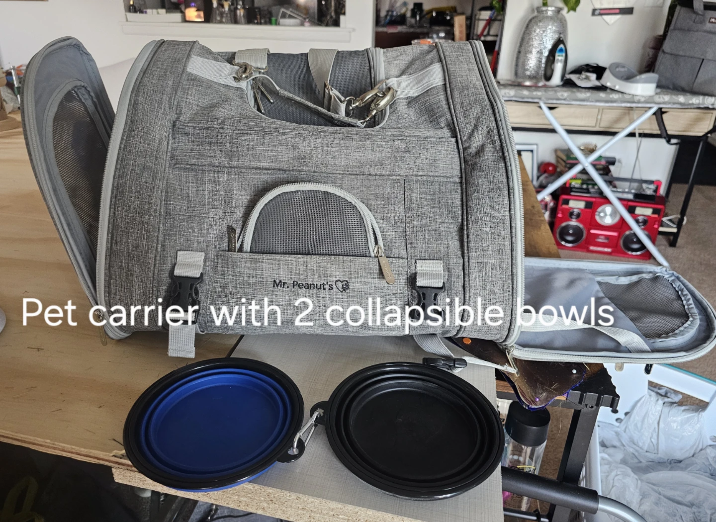 Mr. Peanut's Pet Carrier with 2 Collapsible Bowls