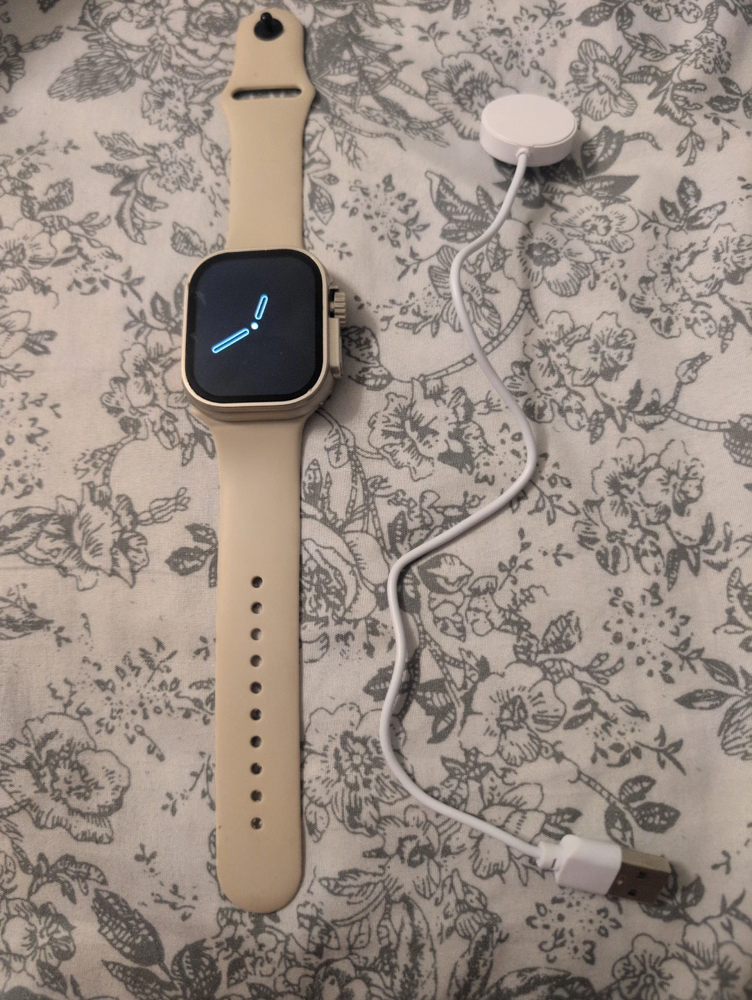 Smartwatch with Beige Band and Charger