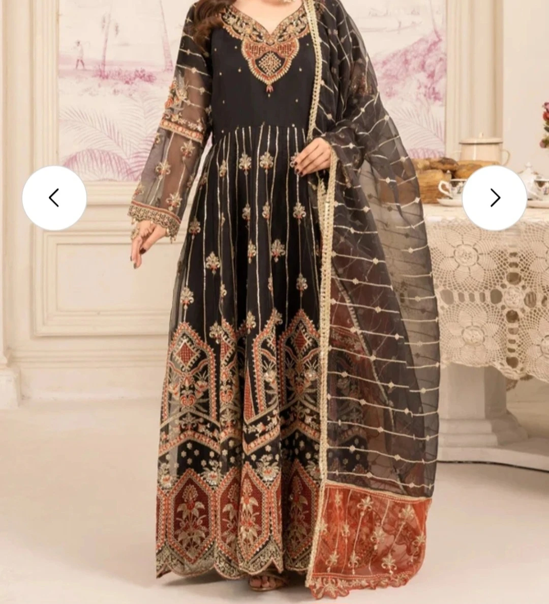 Black embroidered maxi dress with dupatta