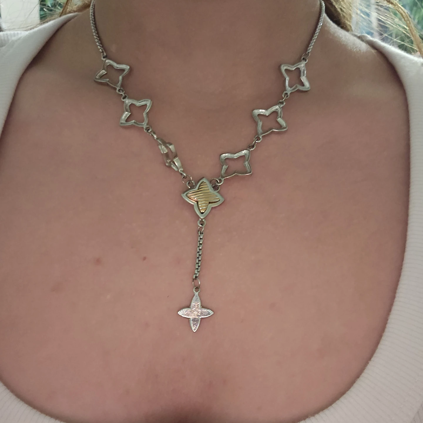 Silver and Gold Tone Clover Necklace - photo 2