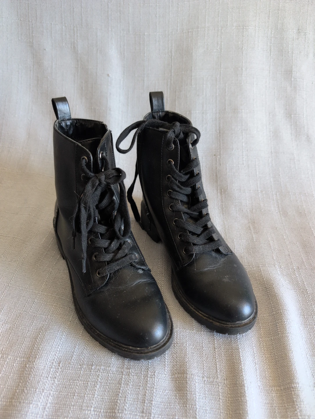 2x Black Faux Leather Combat Boots - photo 2