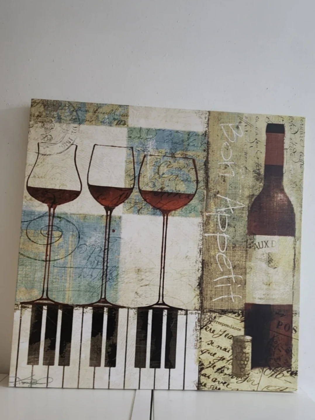 Decorative Wall Art with Wine Glasses and Piano Keys