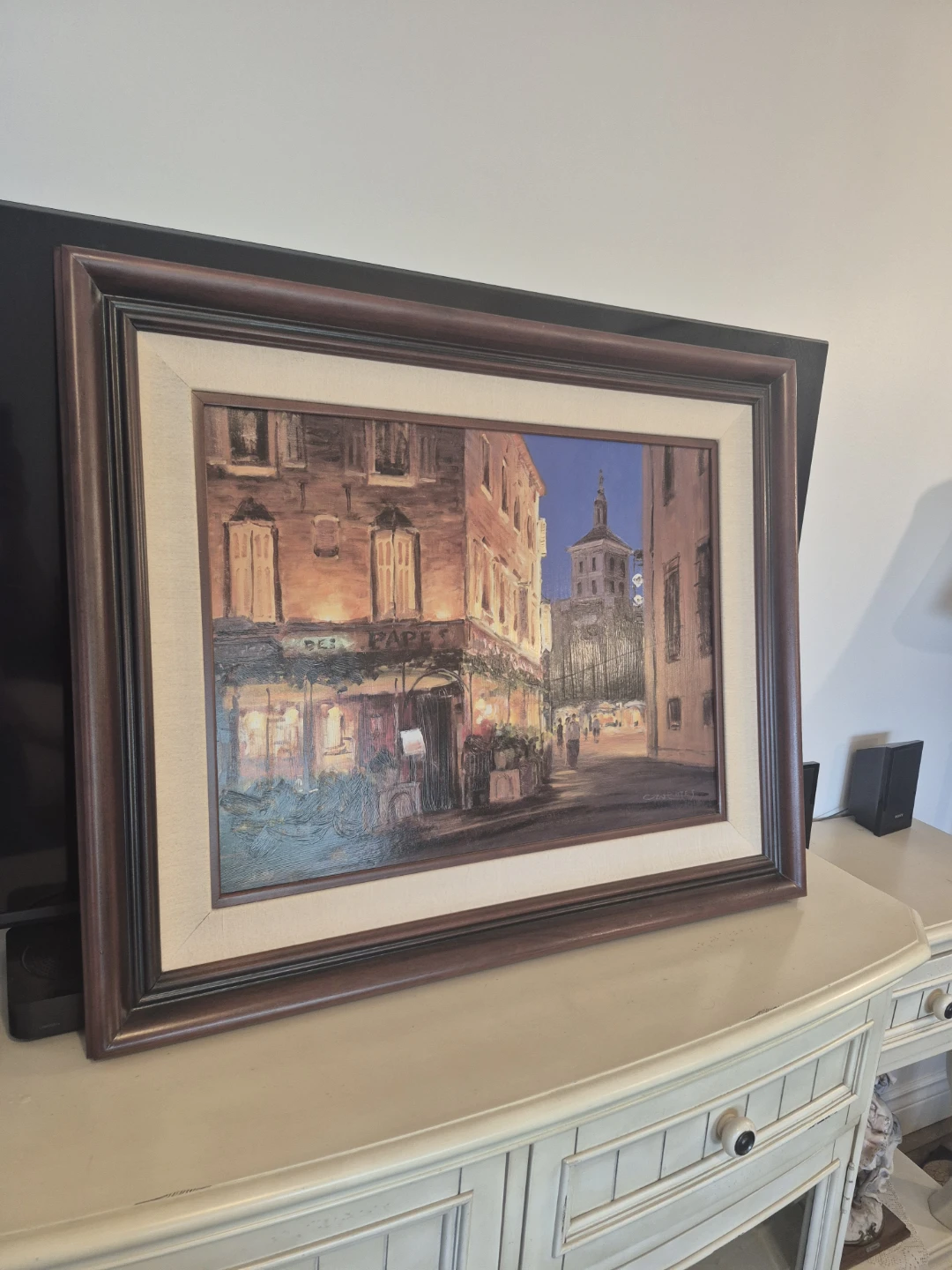 Framed Painting  European Cafe Street by CWBATES 32in wx27 h