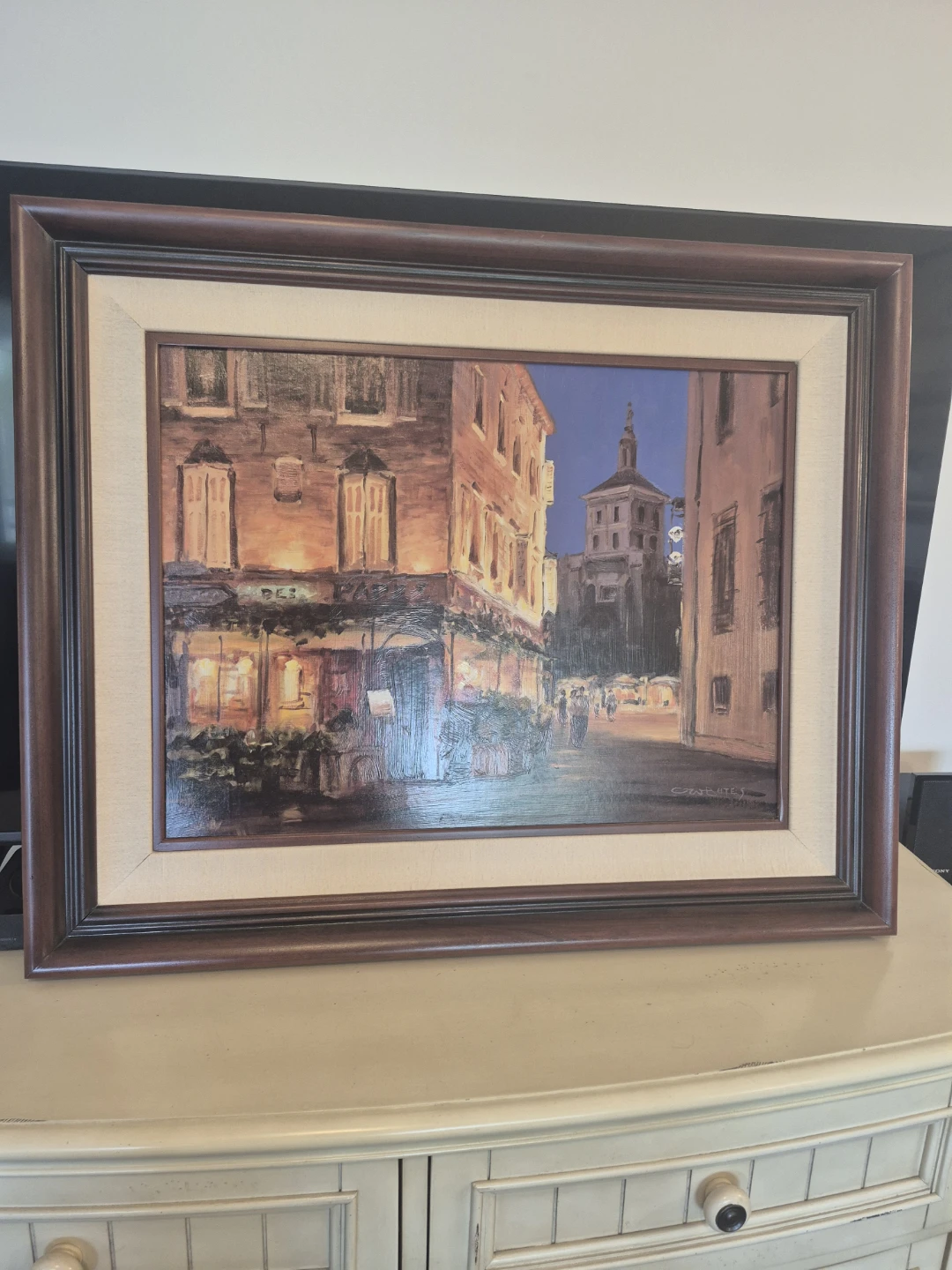 Framed Painting  European Cafe Street by CWBATES 32in wx27 h - photo 2