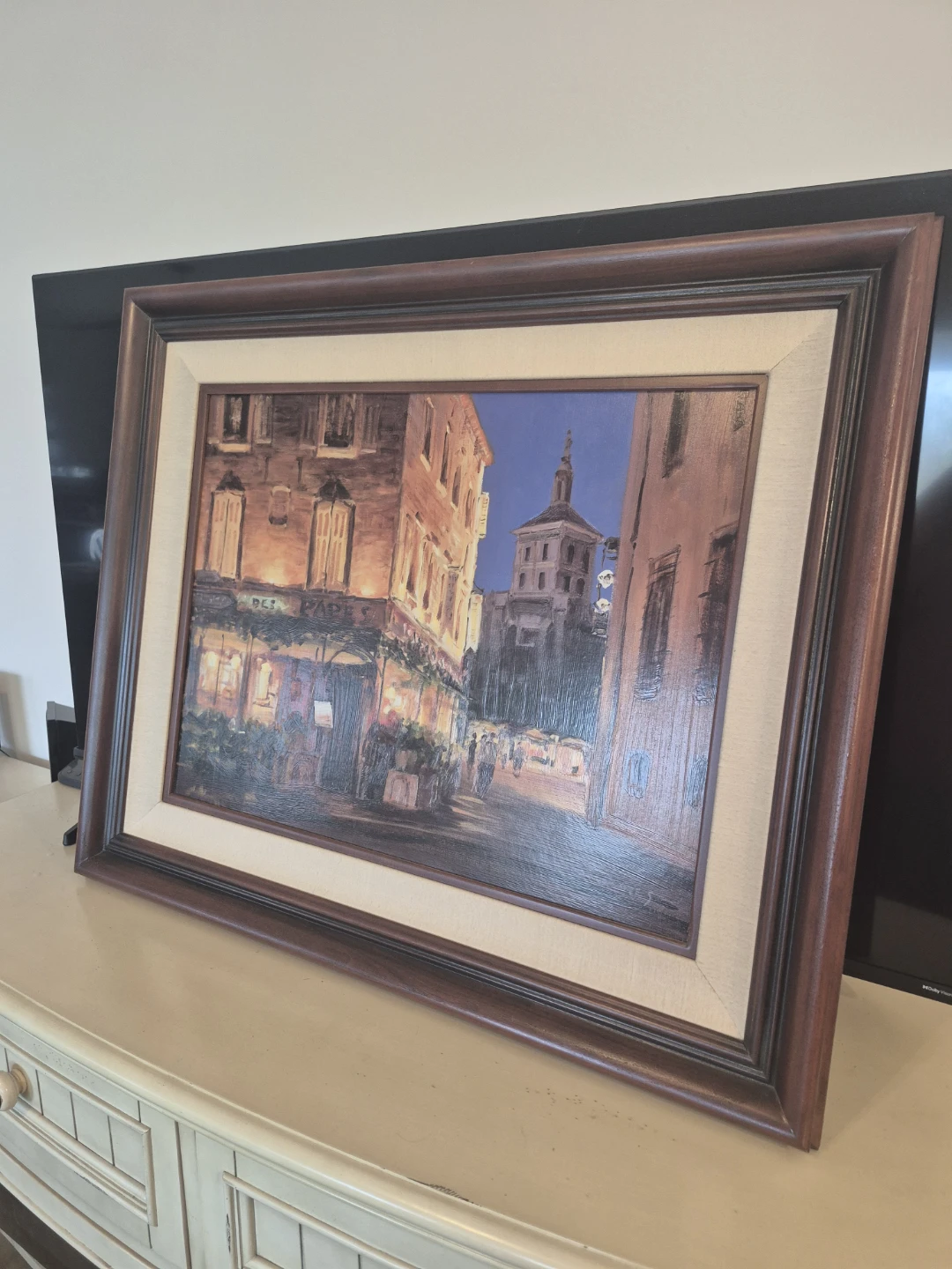 Framed Painting  European Cafe Street by CWBATES 32in wx27 h - photo 3