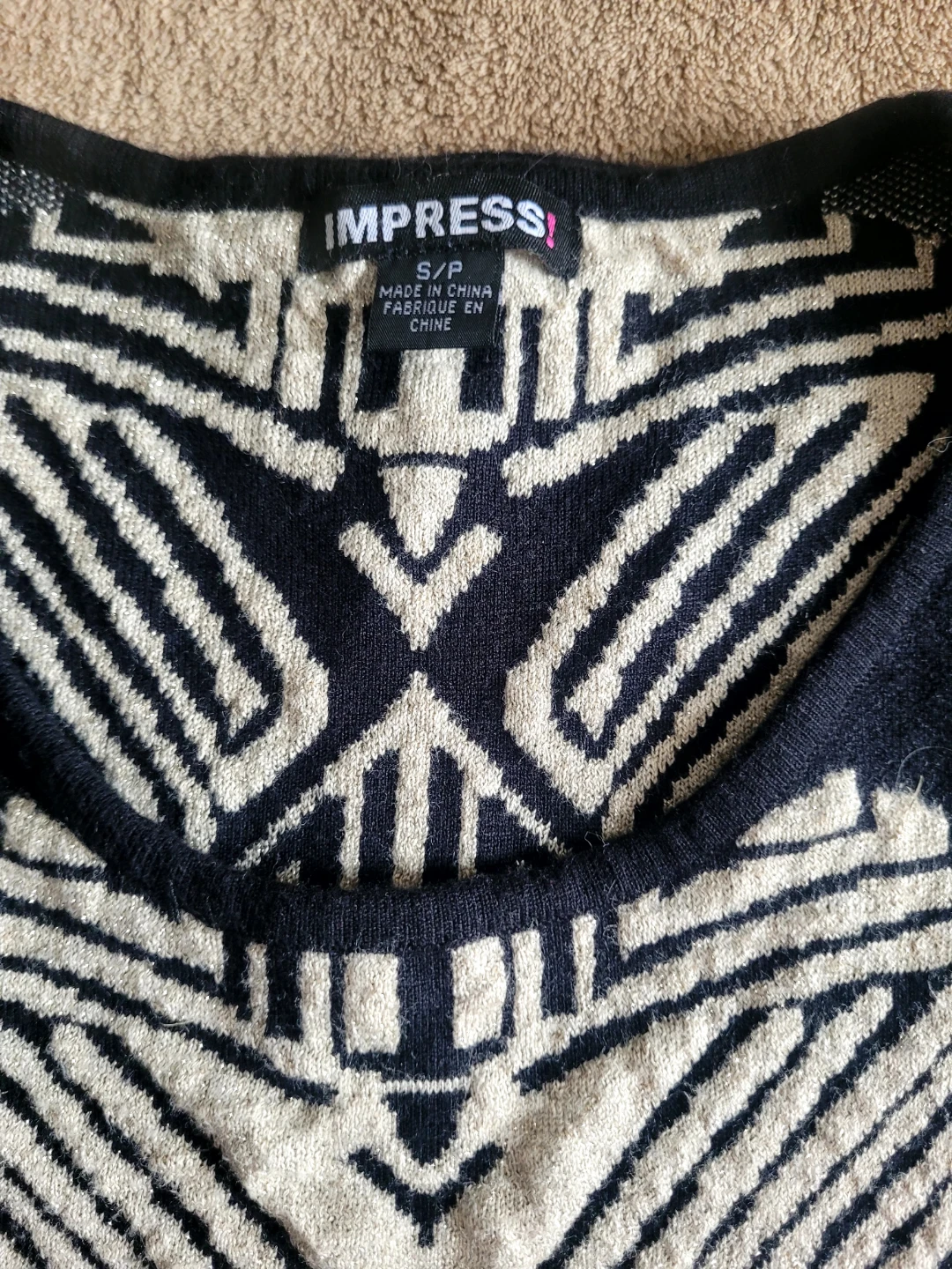 Impress Black & Beige Geometric Pattern Knit Dress S/P🌱 - photo 3