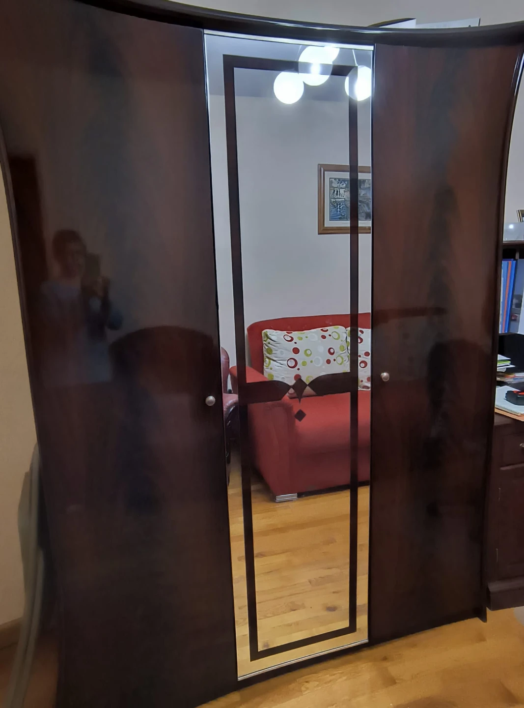 Dark Wood Wardrobe with Full Mirror