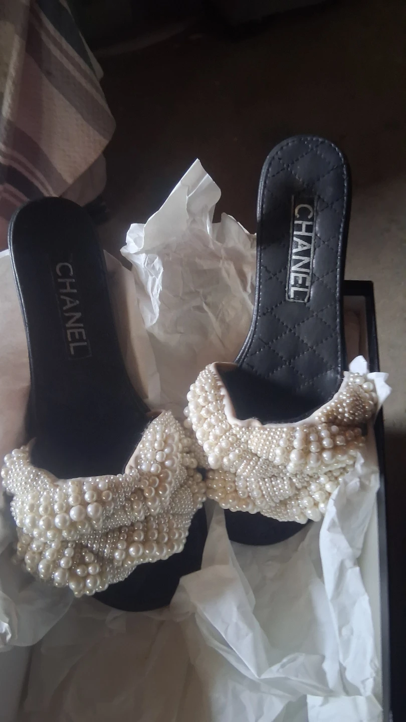 CHANEL Pearl Embellished Slide Sandals - photo 2