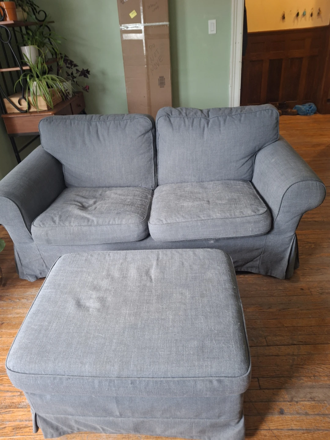 Grey Loveseat with Ottoman