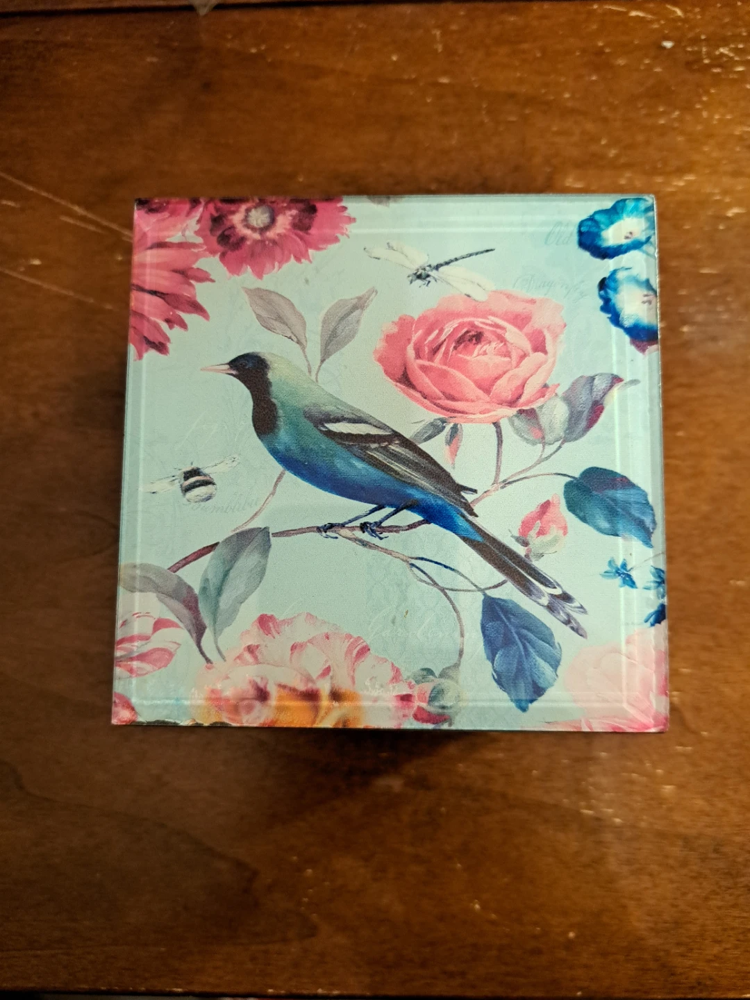 Decorative Hinged Box with Floral and Bird Design
