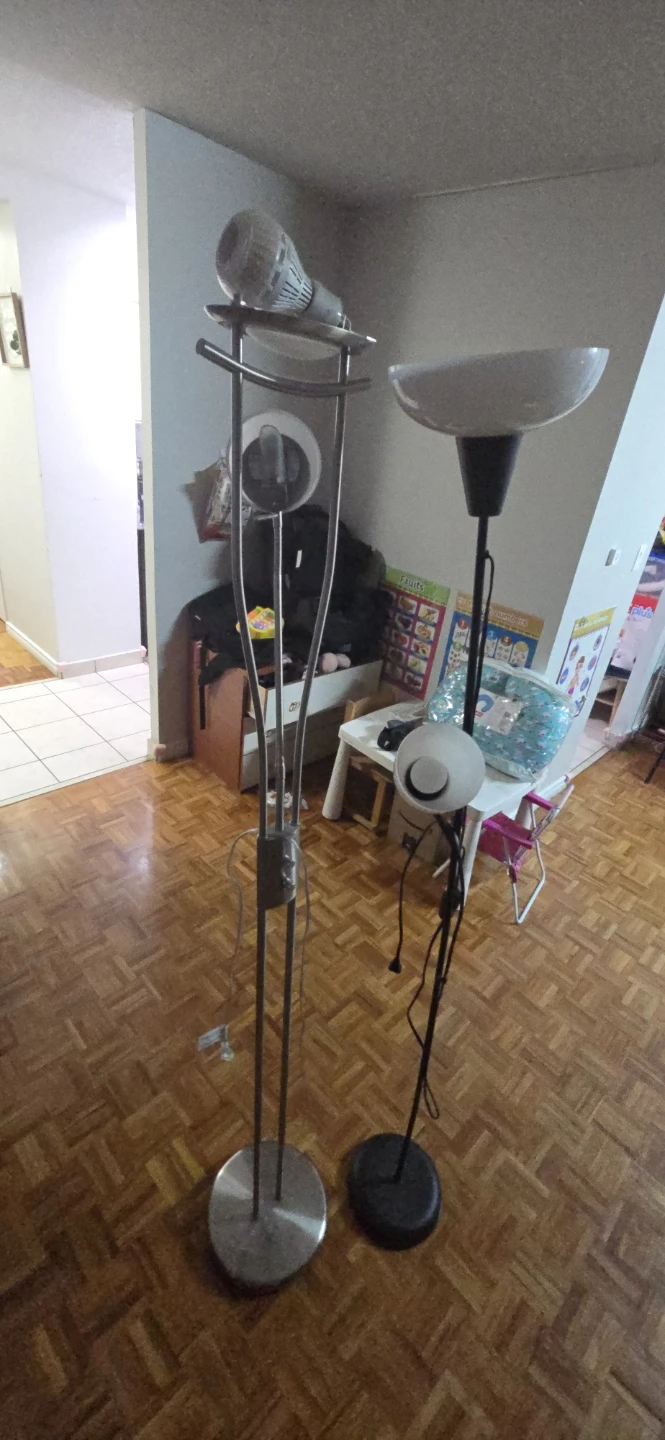 Two Floor Lamps - Silver and Black