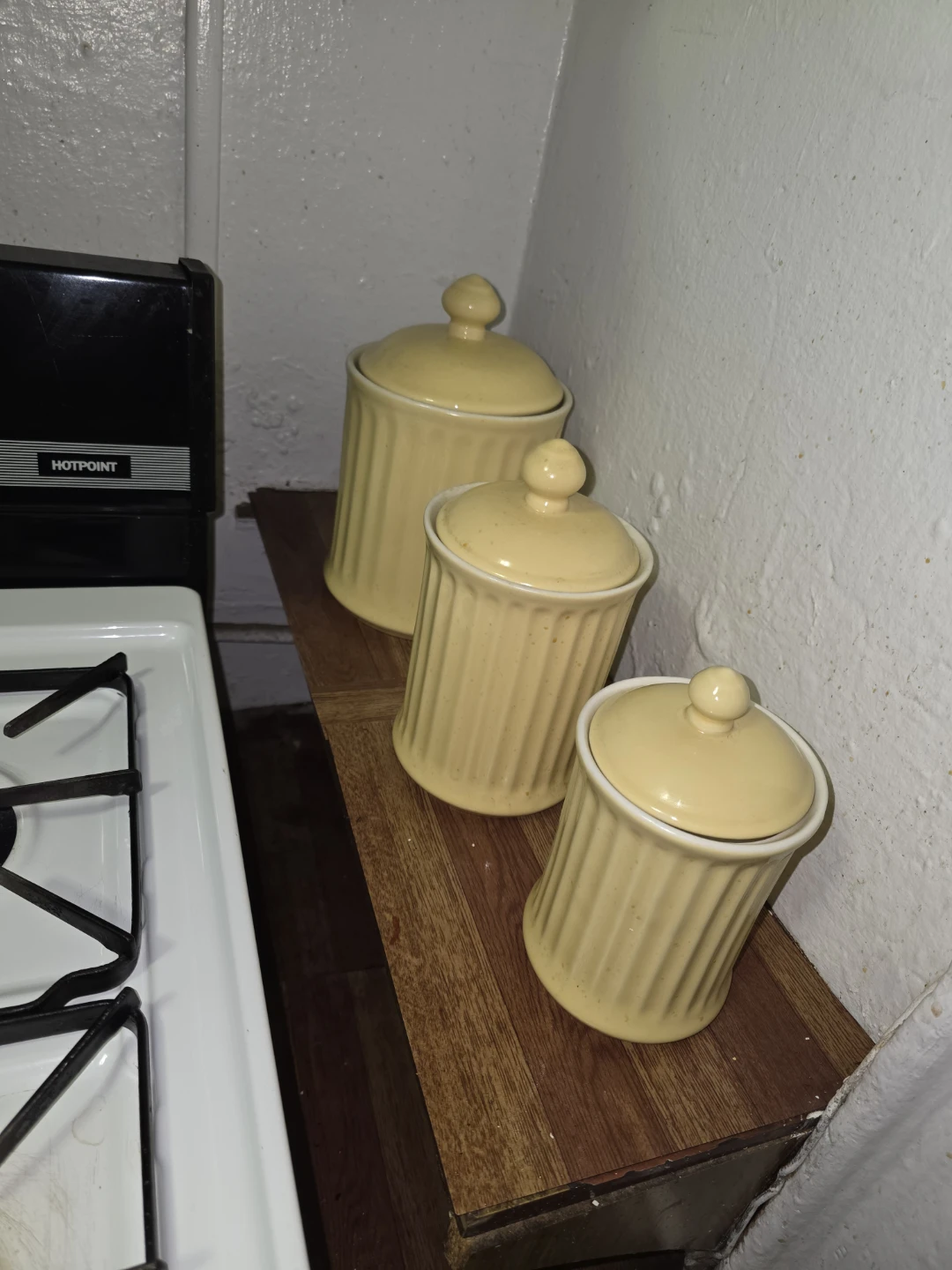 Set of 3 Yellow Ceramic Canisters with Lids