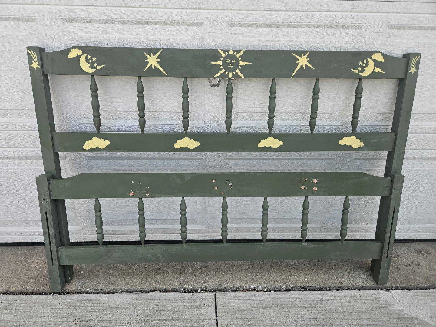 Vintage Green Headboard with Celestial Design