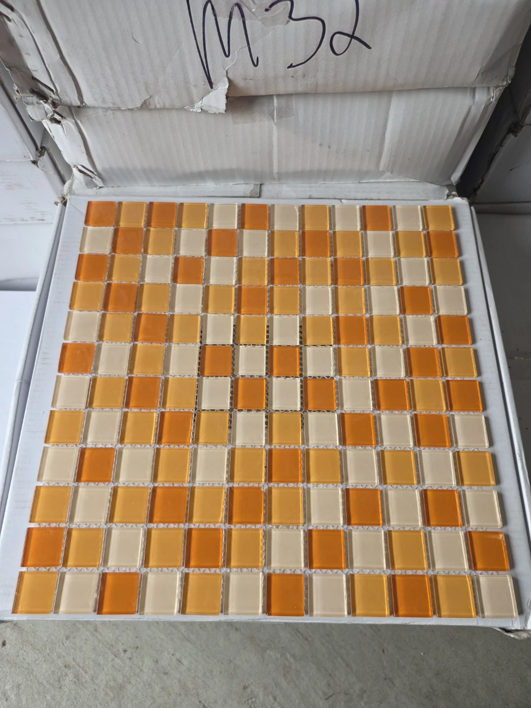 Orange and Cream Glass Mosaic Tiles 12x12