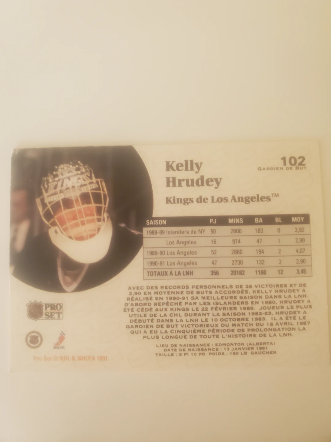 Pro Set Kelly Hrudey Hockey Card - photo 2