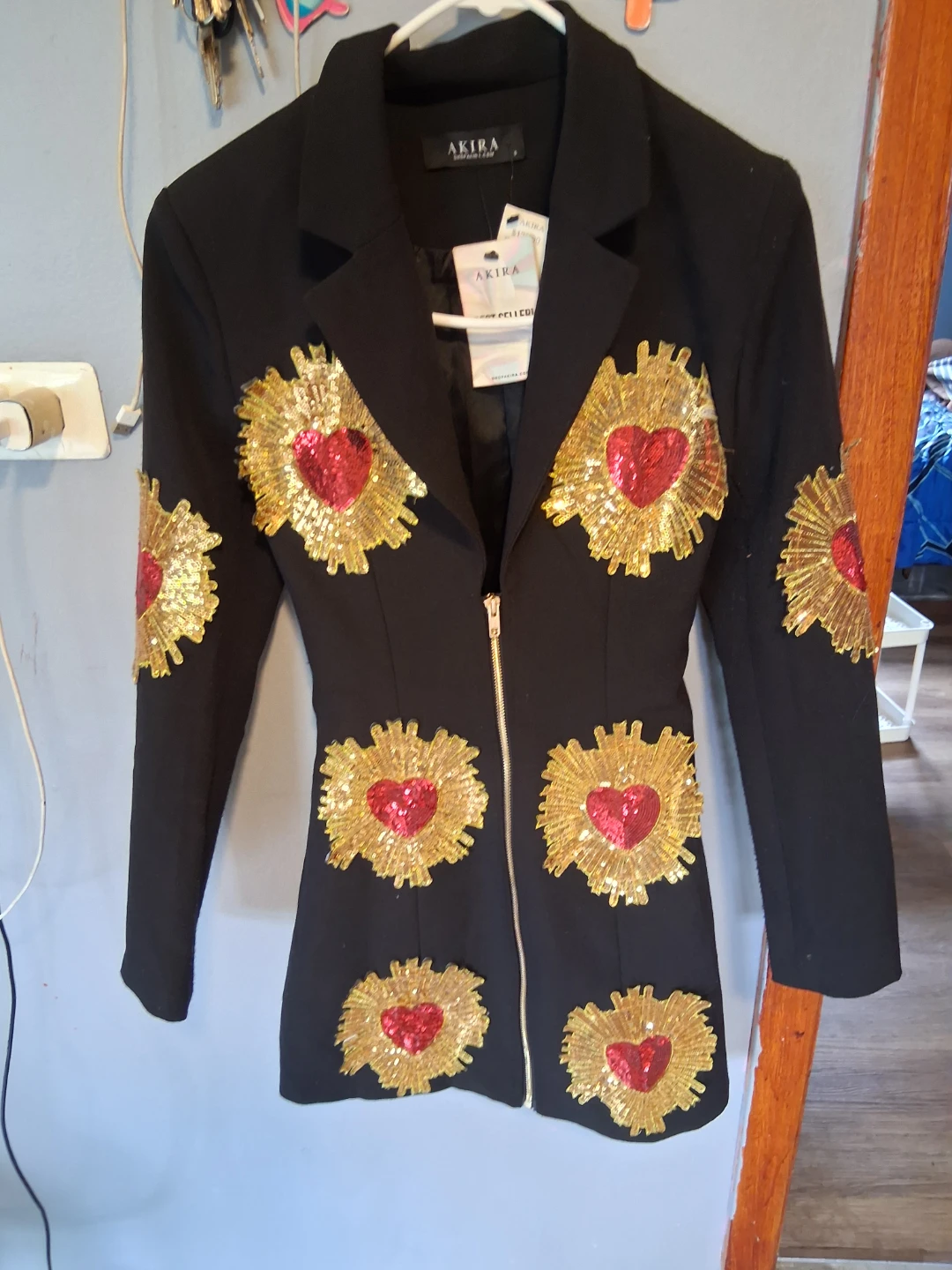 AKIRA Black Sequin Heart Blazer