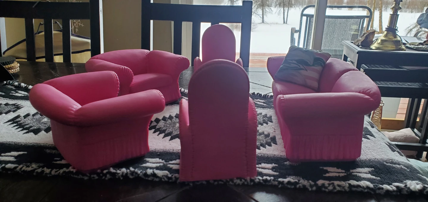 Pink Dollhouse Furniture Set - Sofa, Chairs, and Stool - photo 2
