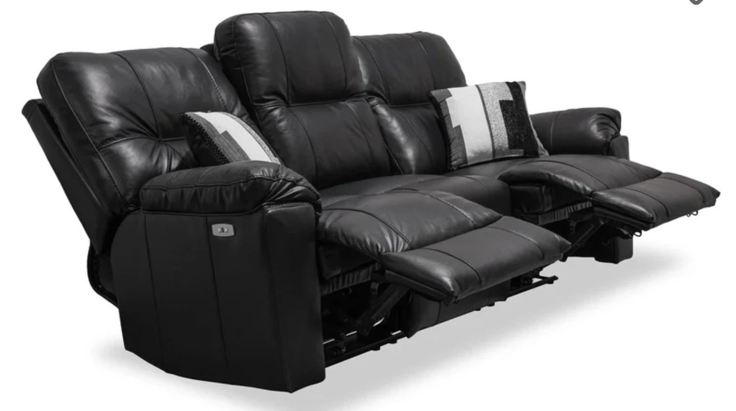 Black Leather 3-Seater Reclining Sofa with Power Recliners - photo 2