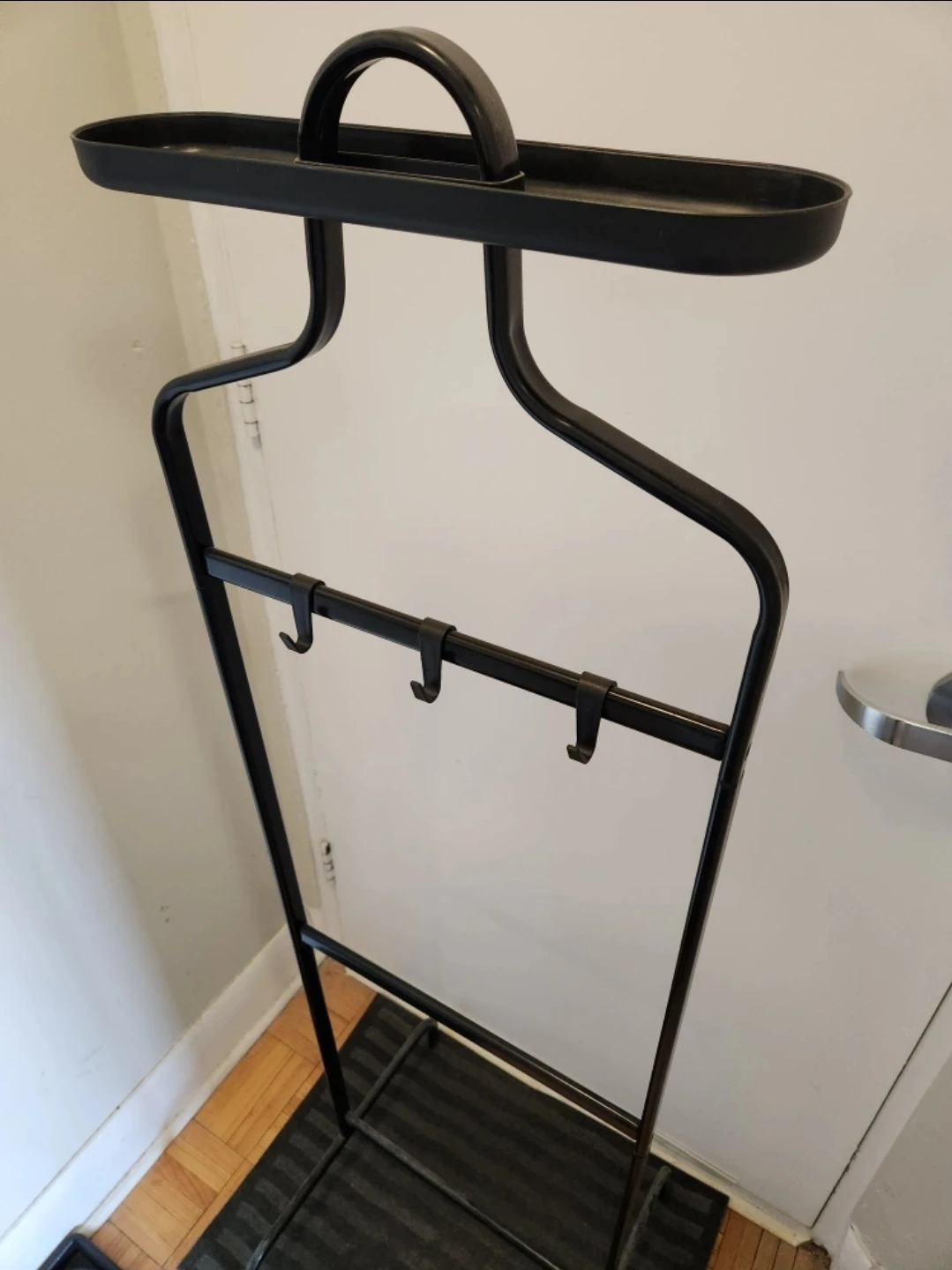 Black metal valet stand (clothes rack) with tray and hooks - photo 3