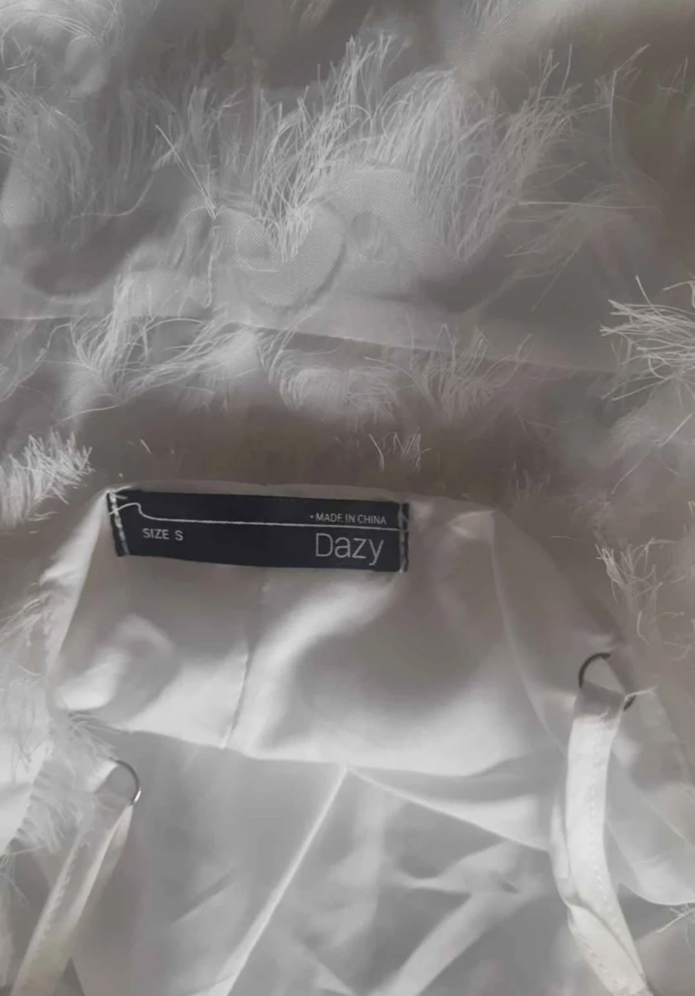 Dazy White Feather Trim Dress - Size S