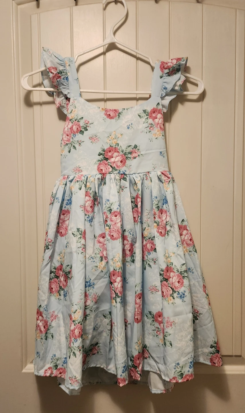 Flofallzique Girls' Blue Floral Dress Size 6