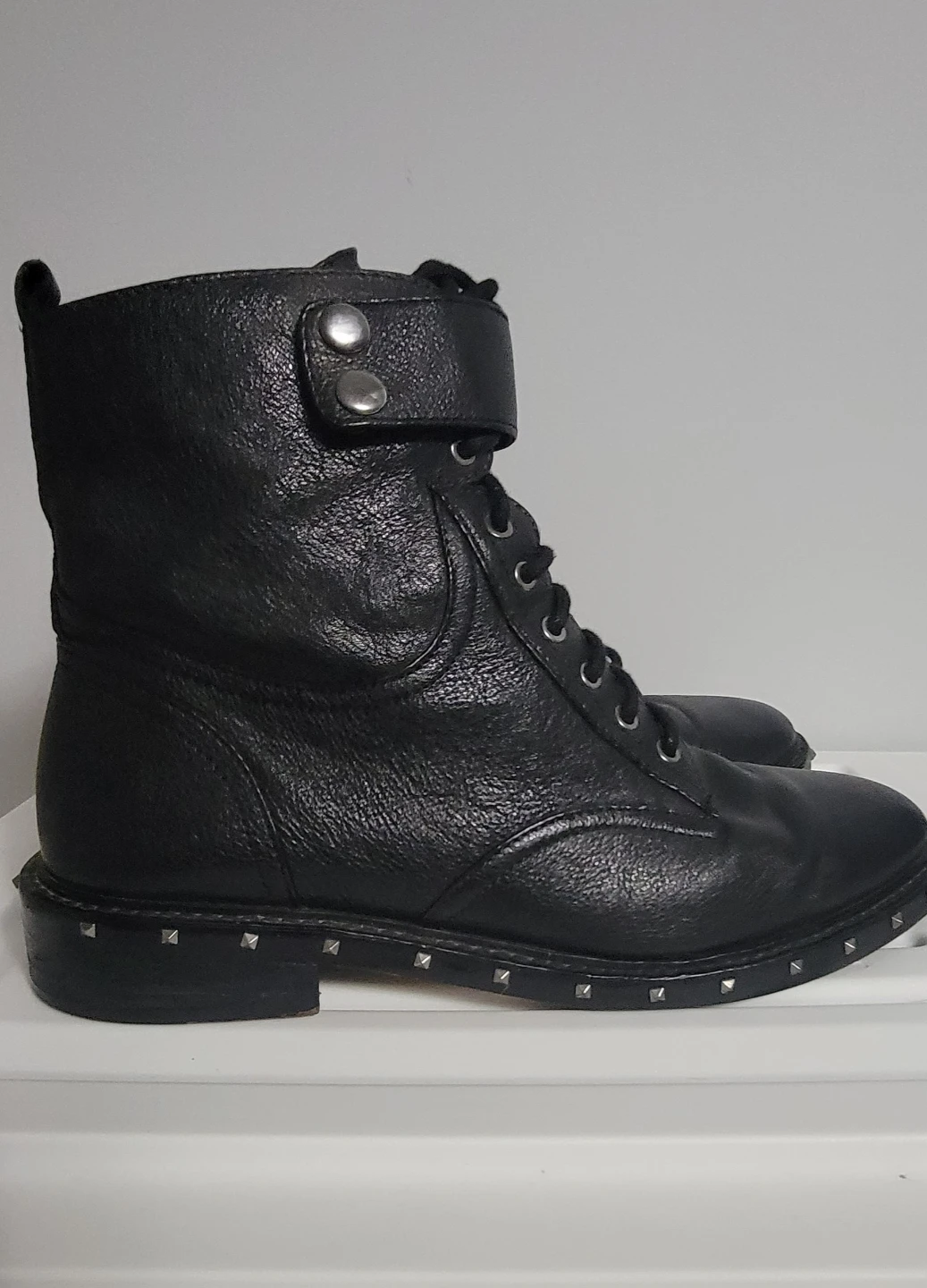 Vince Camuto Black Leather Studded Combat Boots - photo 3
