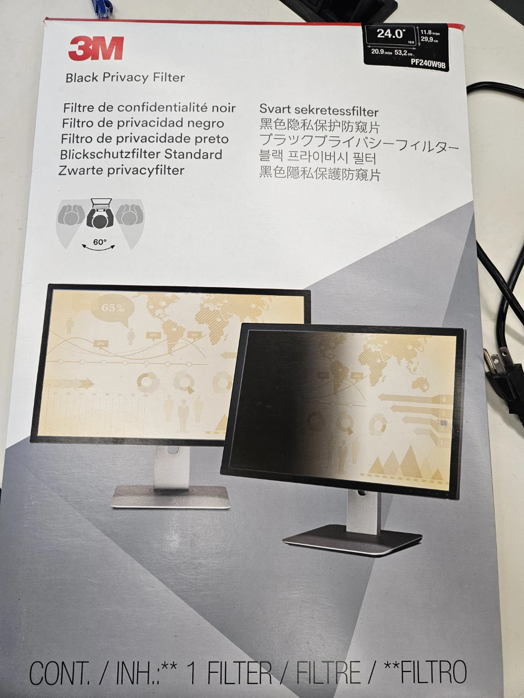 3M Black Privacy Filter for 24.0" Monitors - photo 2