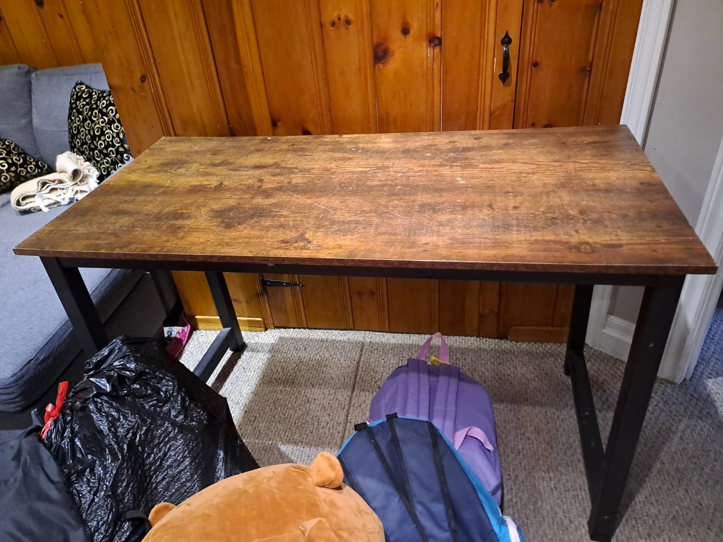 Wooden Top Desk with Black Metal Legs