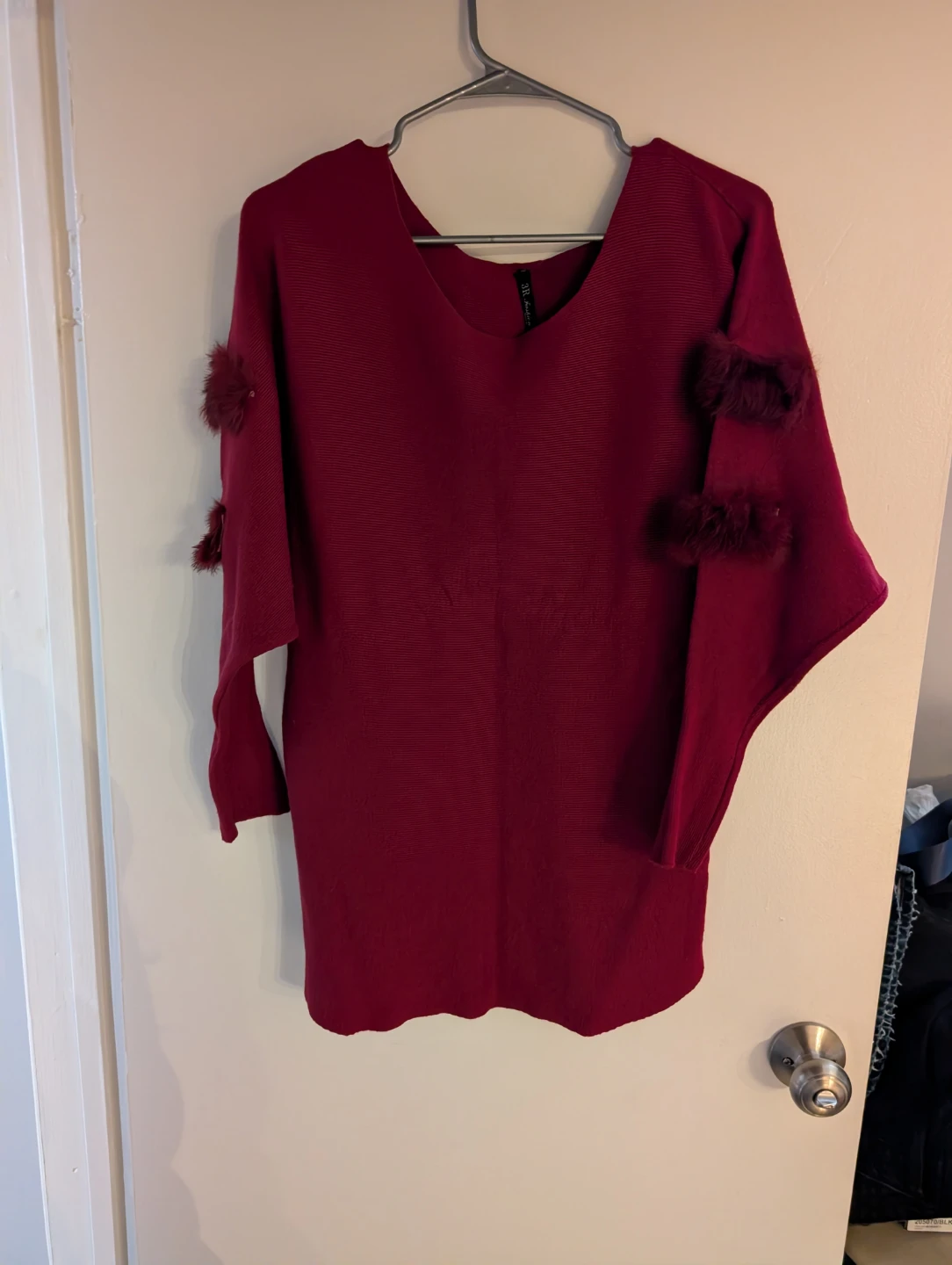 Maroon Sweater with Faux Fur Accents