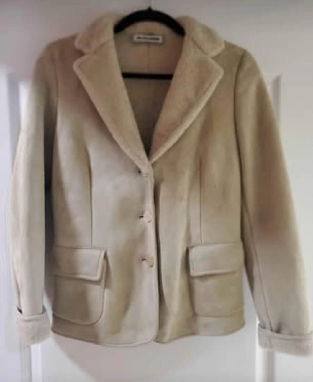 Jil Sander Beige Suede Leather Shearling Lined Blazer Jacket