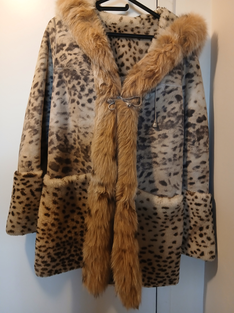 Modiano Collection Leopard Print Fur Trimmed Coat Size S