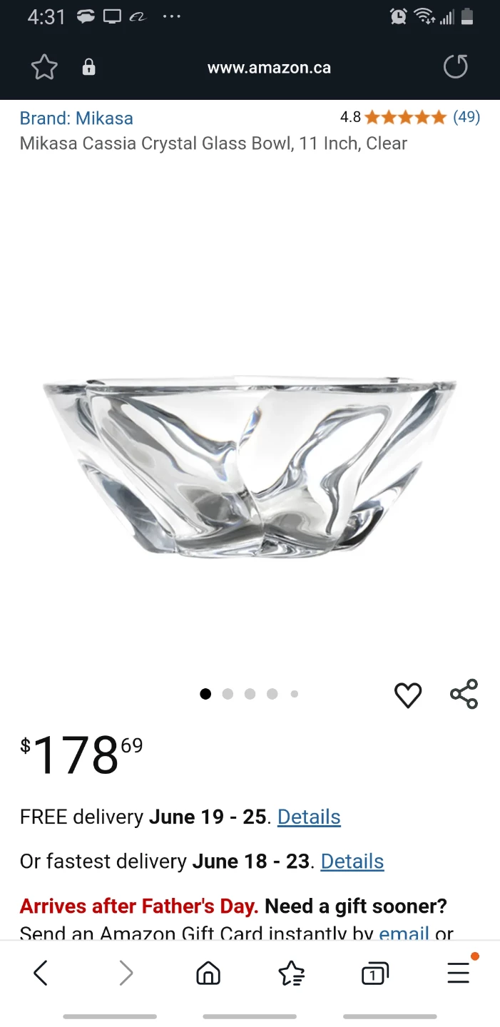 Mikasa Cassia Crystal Glass Bowl, 11 Inch, Clear