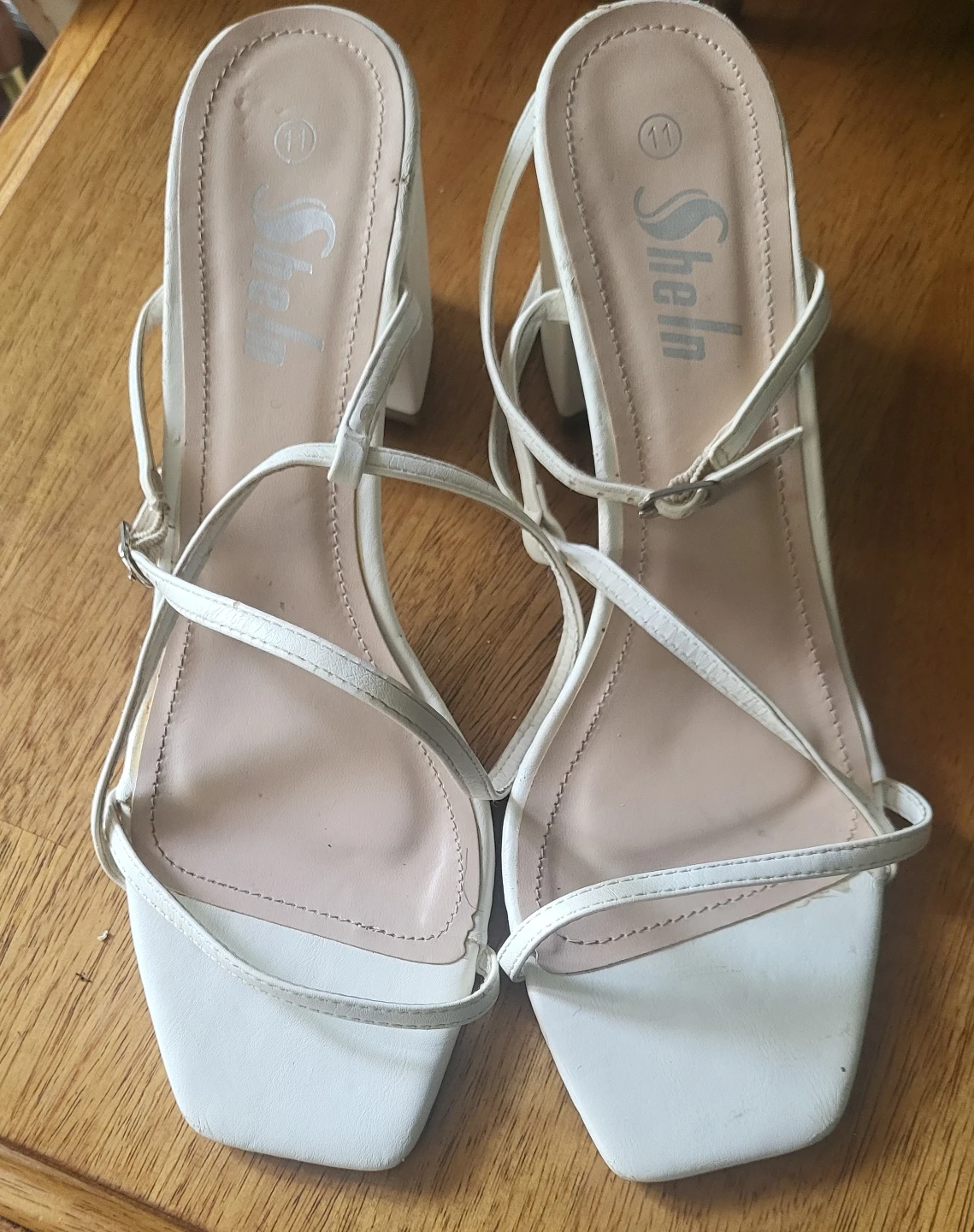 Shein White Strappy Block Heel Sandals Size 11 - photo 2