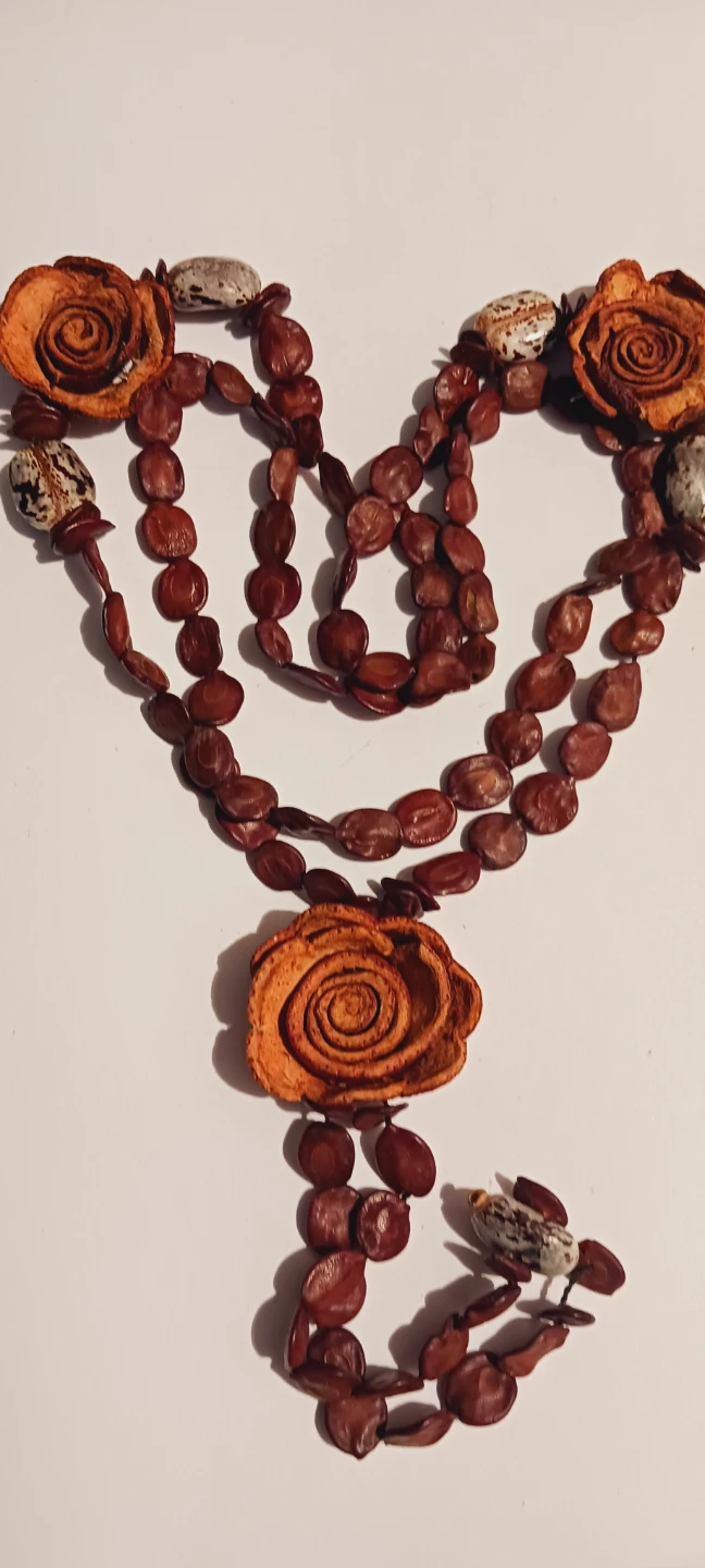Handcrafted African Carved Rose Flower Pendant Necklace - photo 2