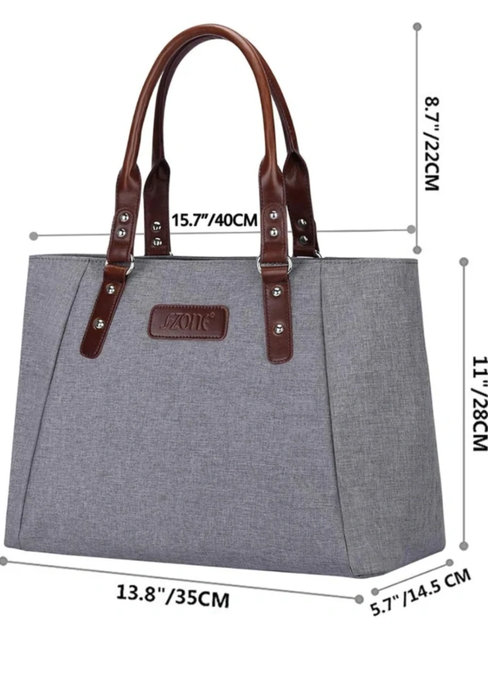 Grey Tote Bag with Brown Faux Leather Handles - photo 2