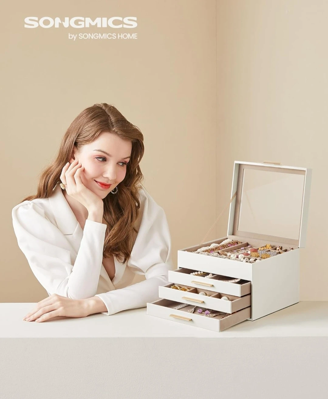 SONGMICS White Jewelry Box Organizer with Glass Lid - photo 2