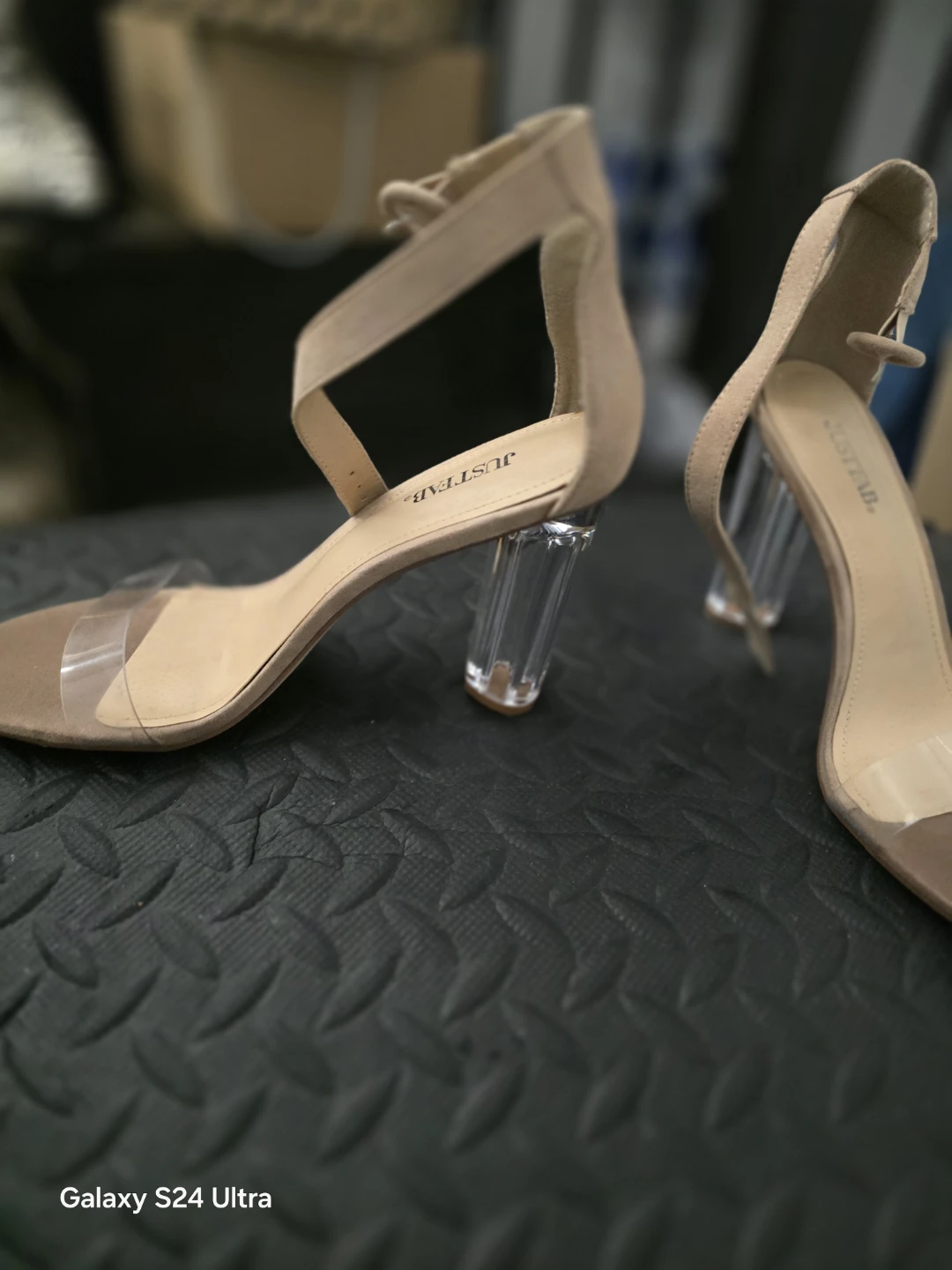 JustFab Nude Suede Clear Block Heel Sandals - photo 2