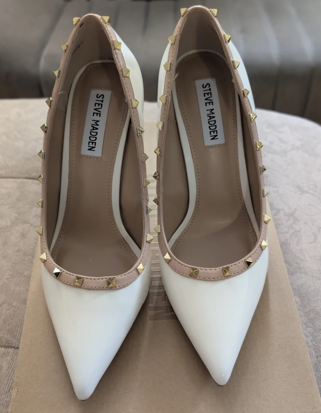 Steve Madden White Patent Studded Heels - photo 2