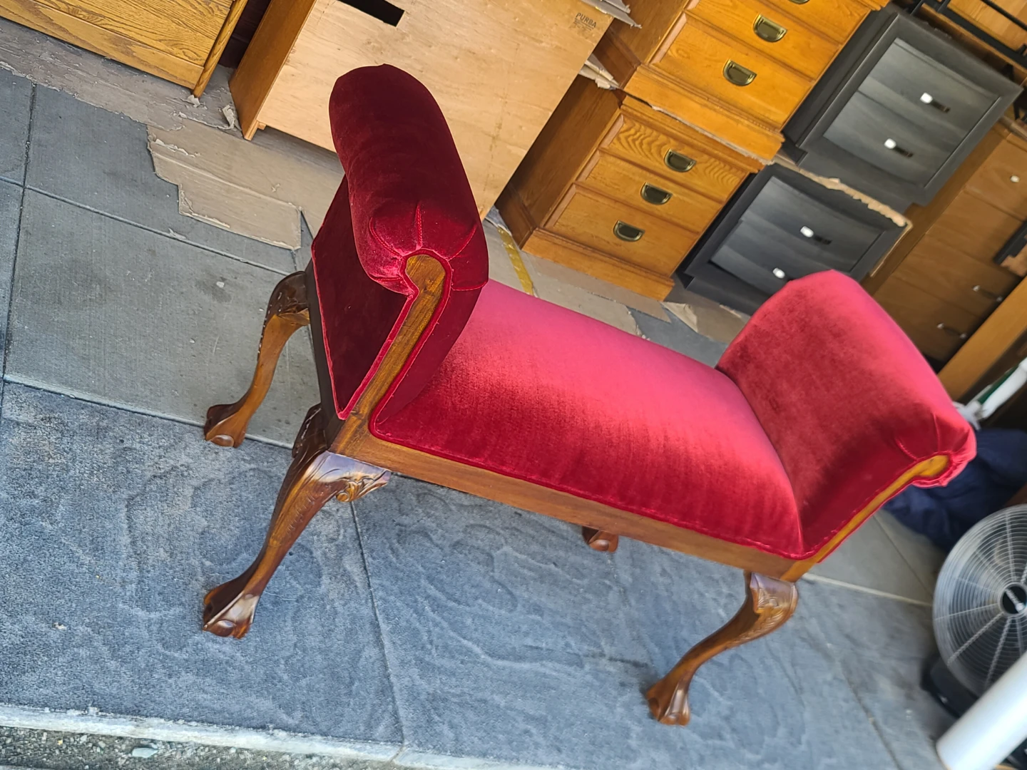Vintage Victorian Red Velvet Upholstered Bench / Window Seat - photo 5