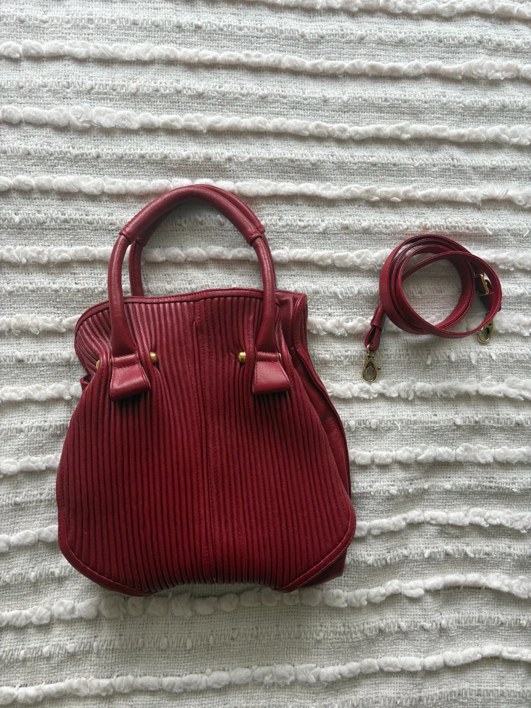 Tuscan's Italian Red Pleated Handbag with Strap