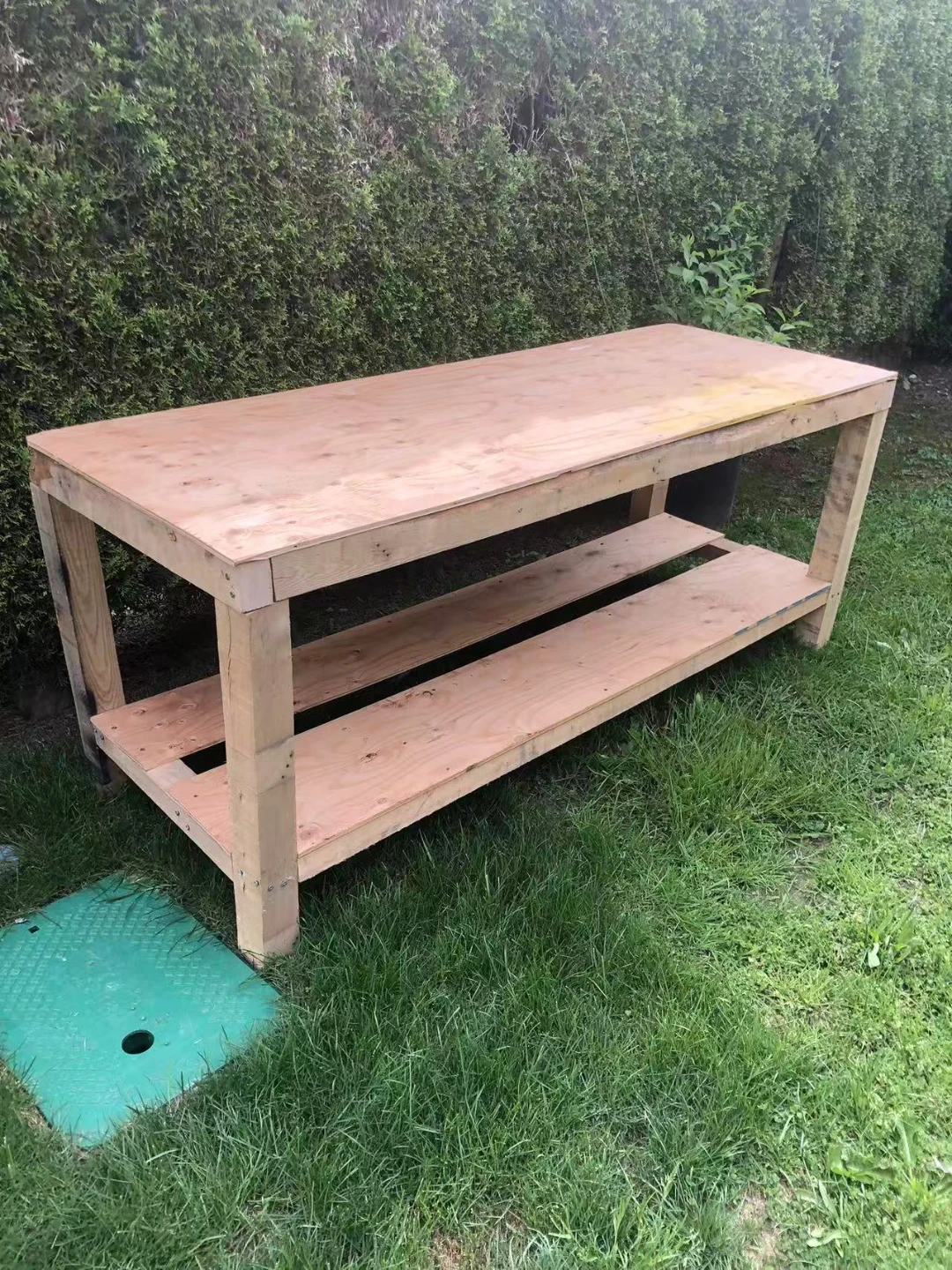 Wooden Workbench with Shelves